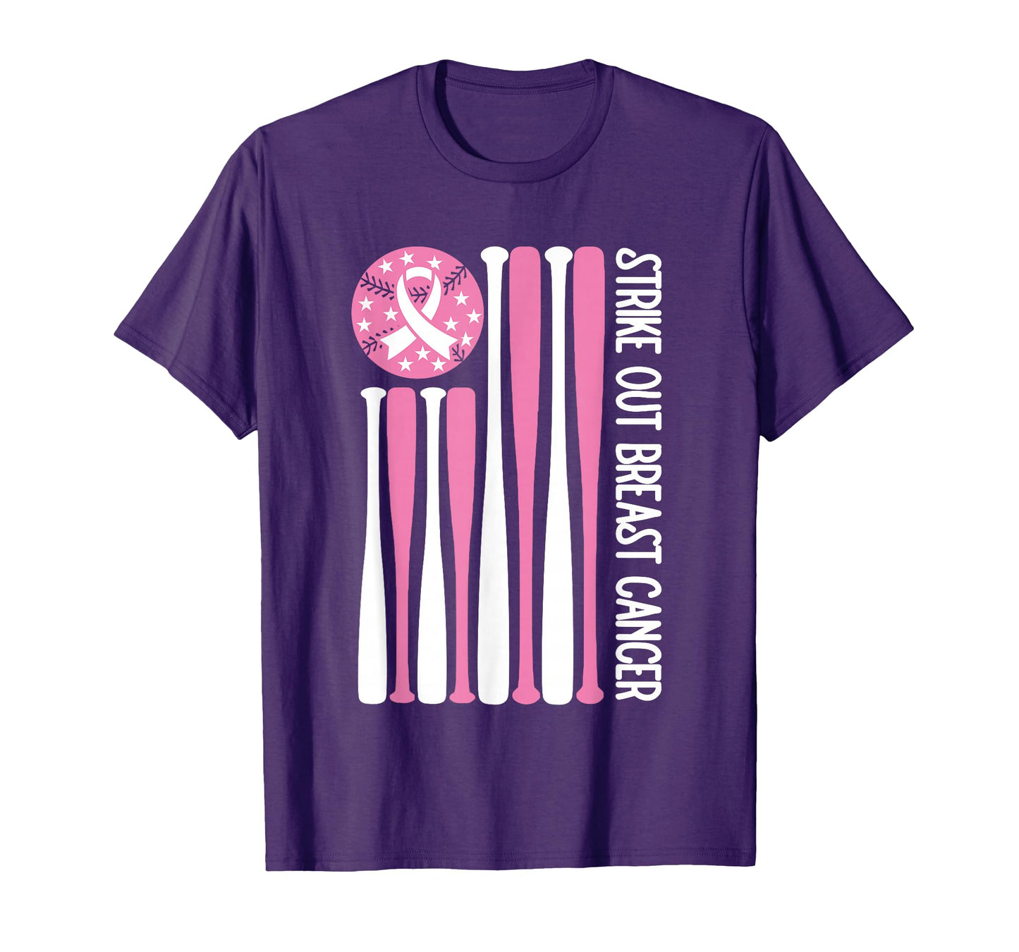 Strike Out Breast Cancer Baseball Lover Pink American Flag T-Shirt