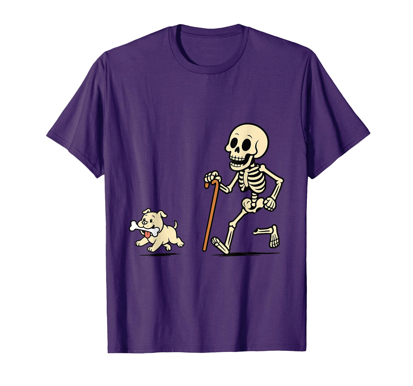 Bone Thief Halloween Humor - Funny Skeleton and Dog Cartoon T-Shirt