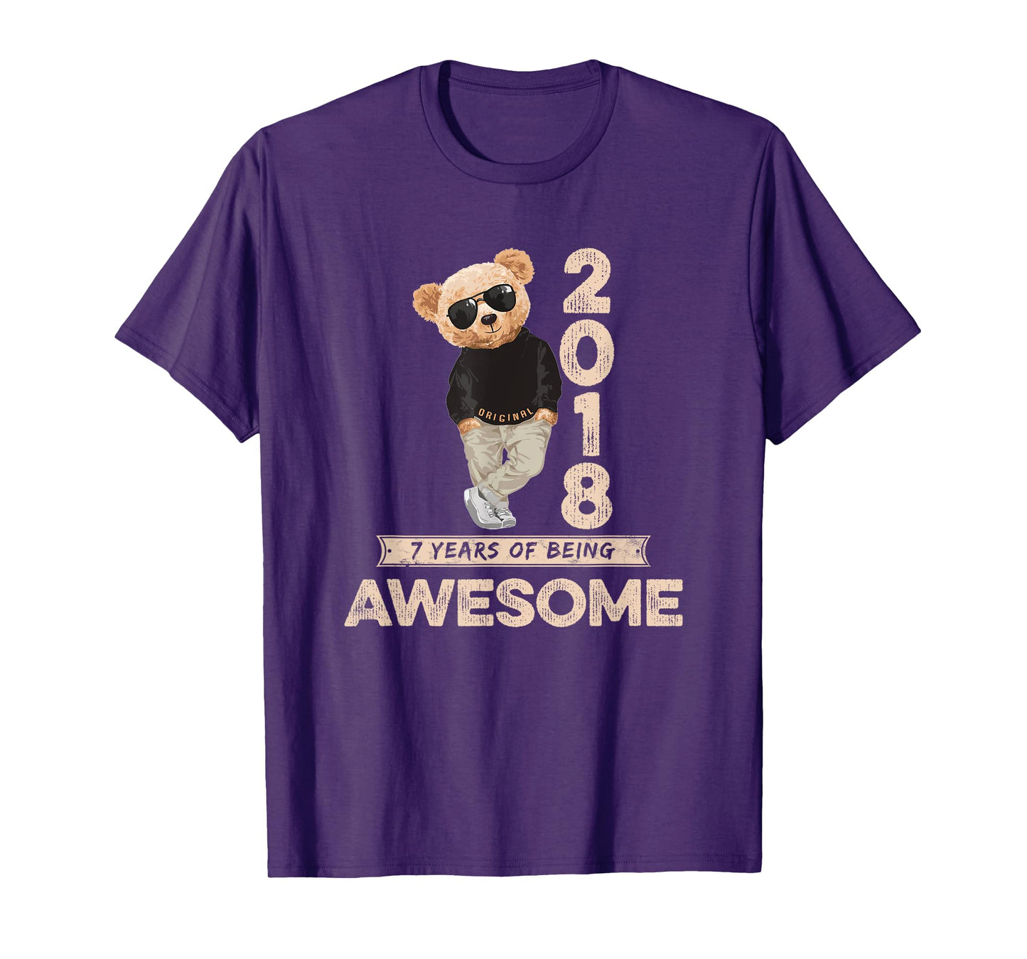 7th Birthday Boys Girls 2018 Original Awesome Teddy Bear T-Shirt