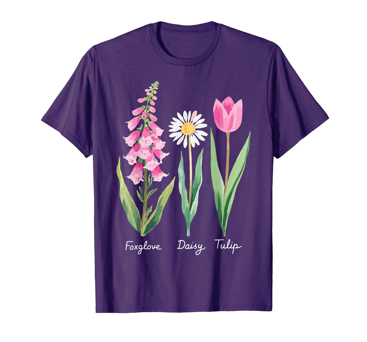 Vintage Floral Plant Foxglove Daisy Tulip Flower Girl Mom T-Shirt