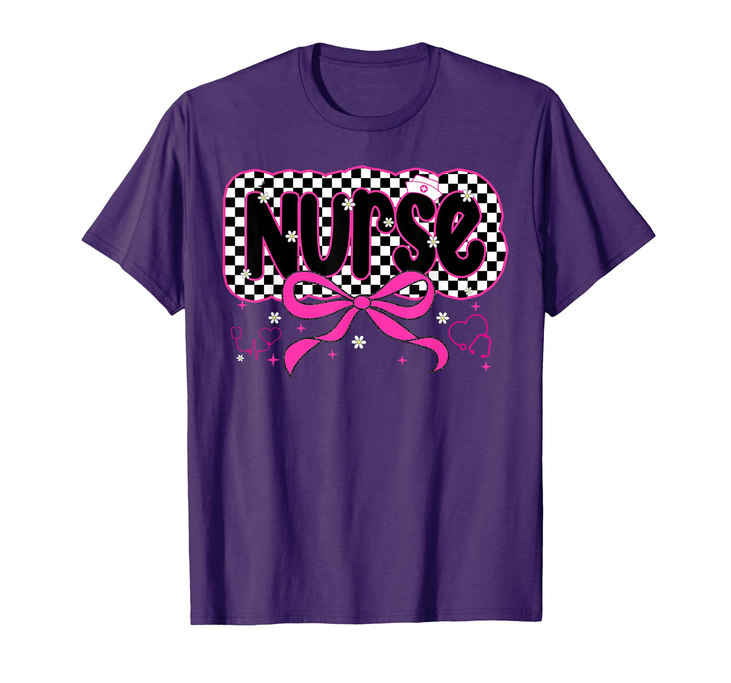 Nurse Bow Retro Checkered Nurse Coquette Bow Women Girl RN T-Shirt