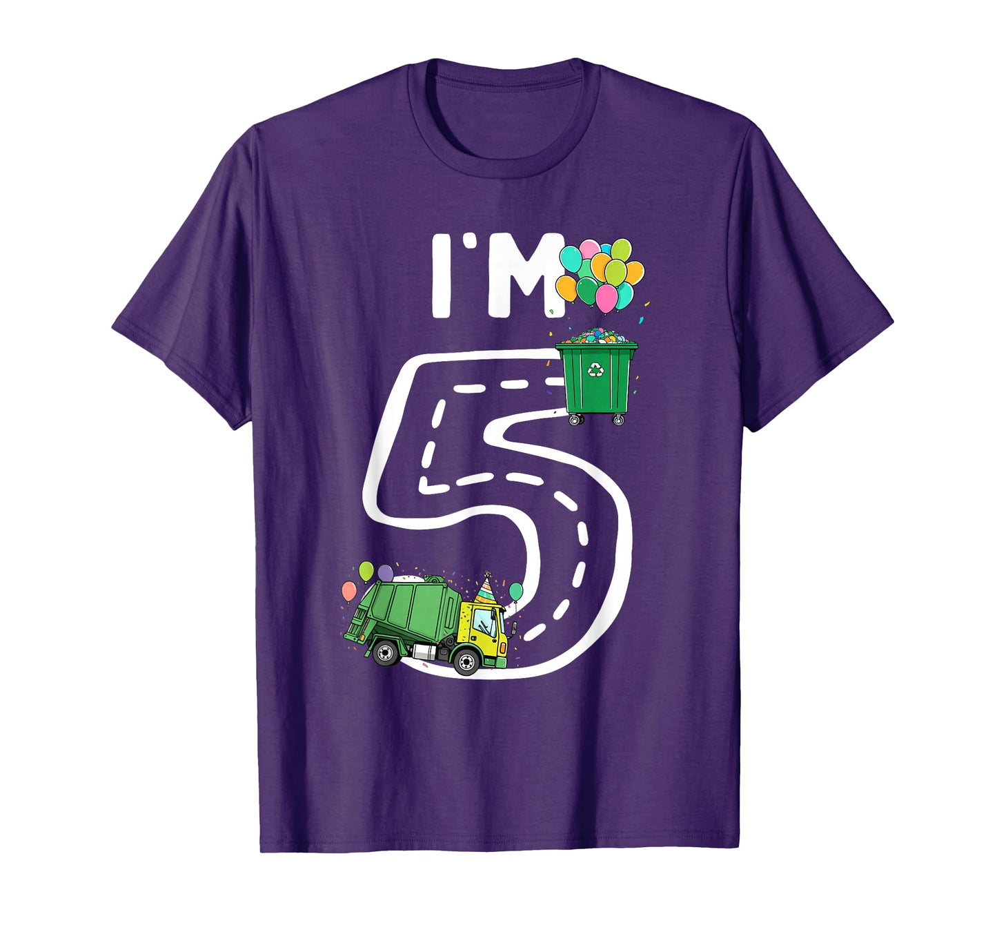 I'm 5 Five Years Old Garbage Truck 5th Birthday Boy Kids T-Shirt