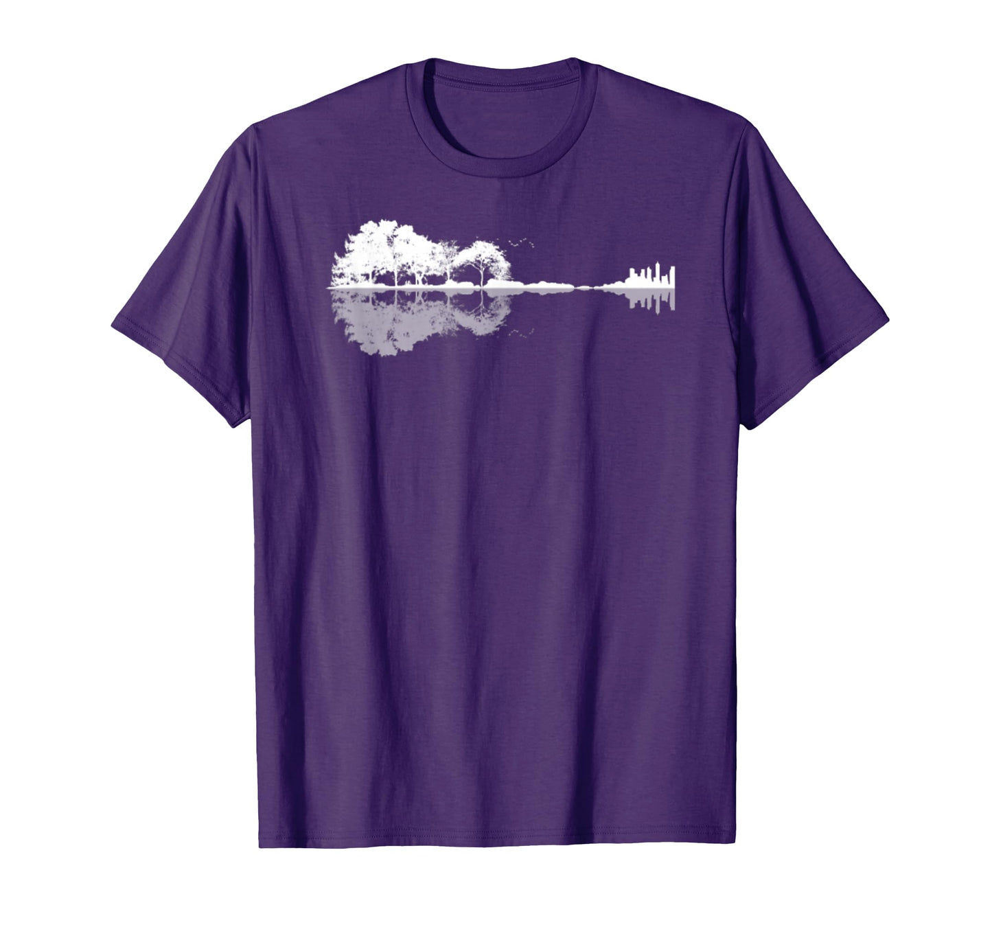 Acoustic Guitar Forest Nature Reflection Mirror Gallery Print T-Shirt