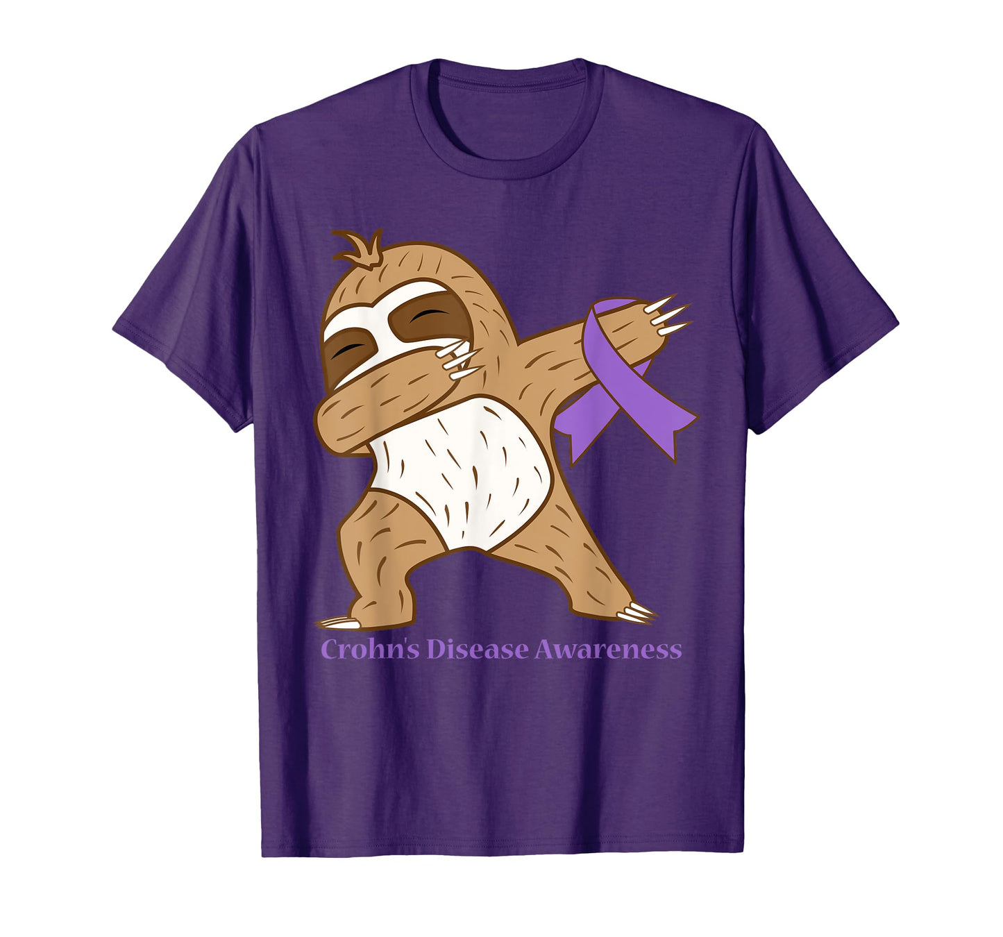Crohn's Disease Awareness Ribbon Dabbing Sloth Warrior Gift T-Shirt