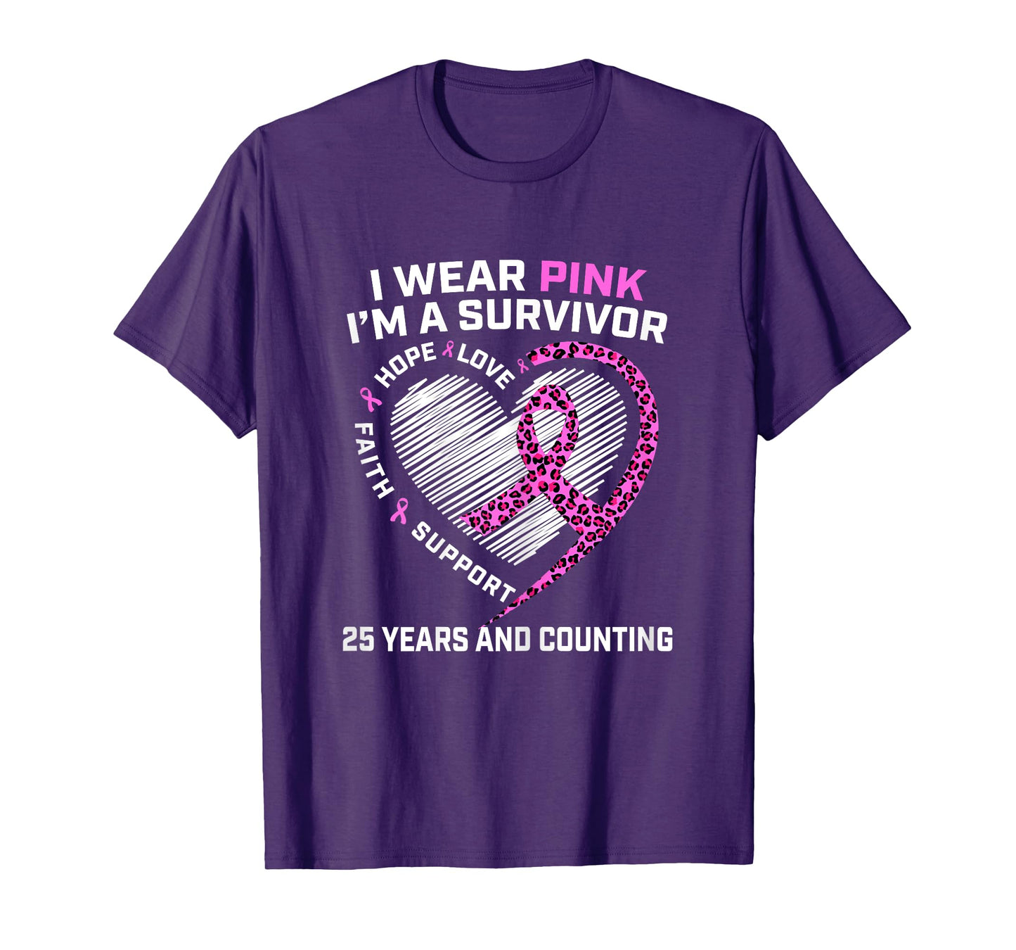 25 Years Breast Cancer Free Cute Heart Cheetah Pink Survivor T-Shirt