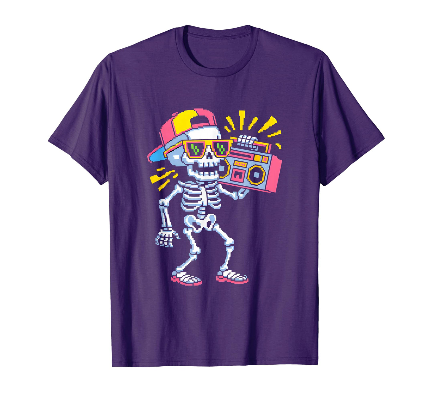 Funny Pixel Skeleton with Boombox 8 Bit Retro Party Design T-Shirt