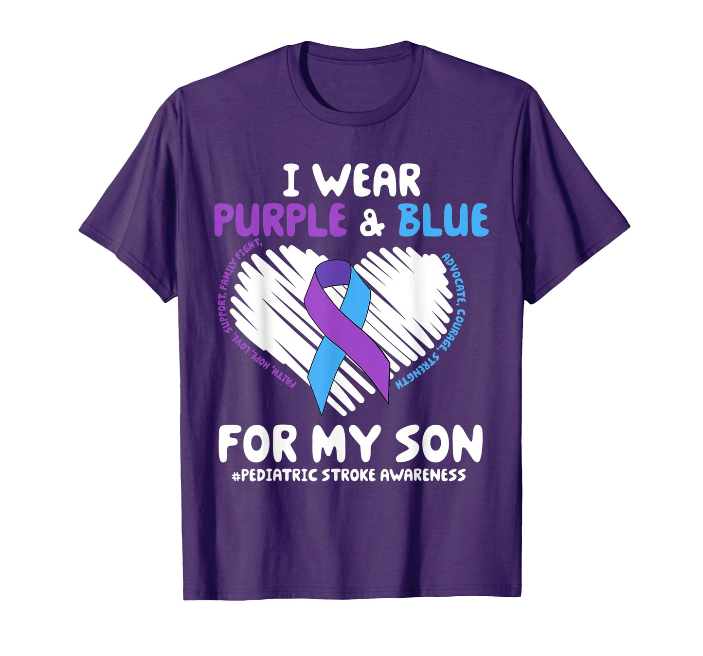 I Wear Purple & Blue For My Son Pediatric Stroke Awareness T-Shirt