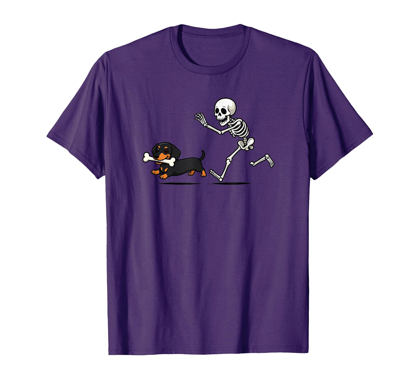 Funny Skeleton Chasing Dachshund Halloween Dog Mom Pet Lover T-Shirt
