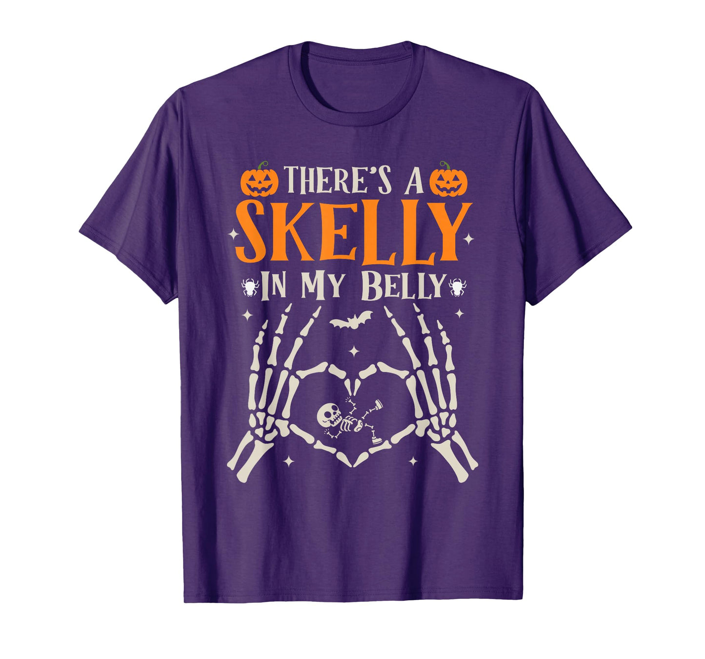 Funny Skeleton There's Skelly in My Belly Pregnant Halloween T-Shirt