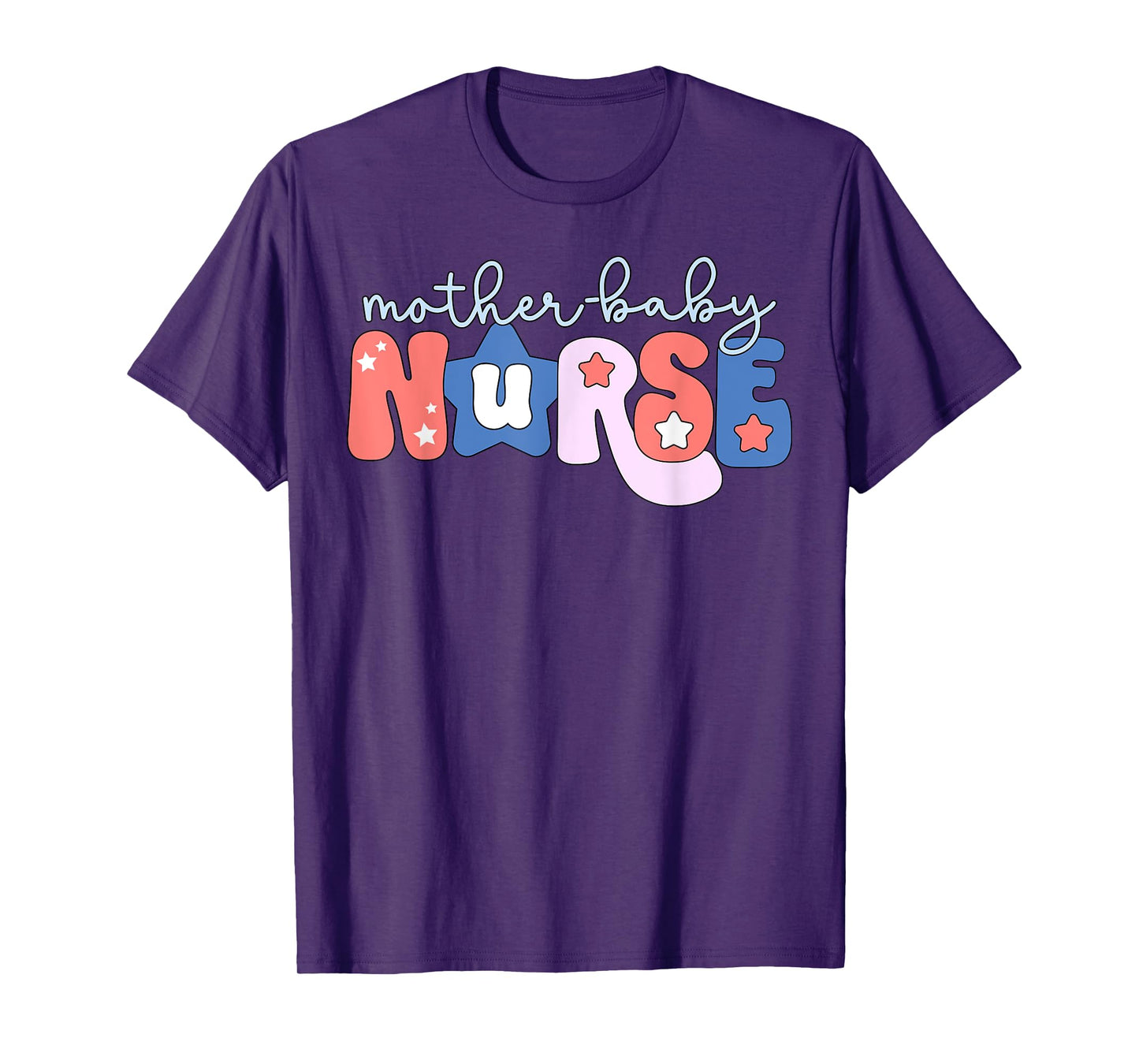 Retro Mother Baby Nurse 4th Of July OBGYN Postpartum Nursing T-Shirt