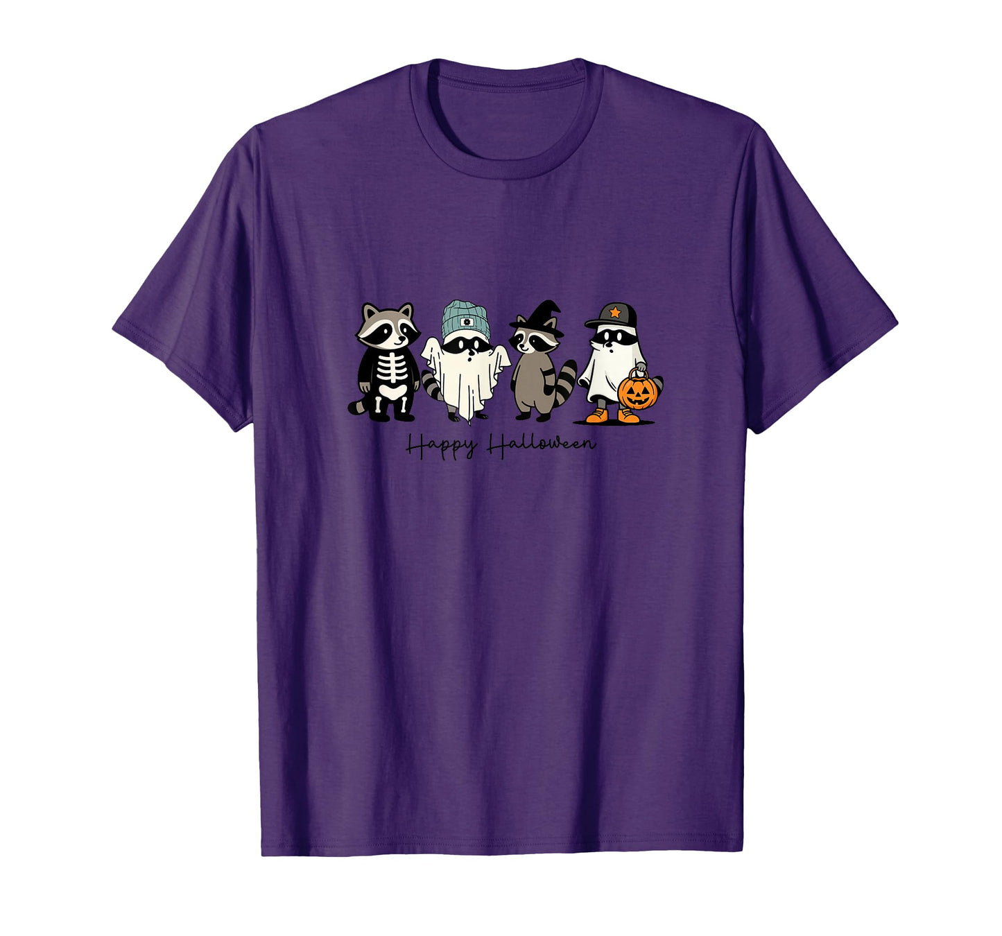 Halloween Raccoons Skeleton Ghost Pumpkin Costume T-Shirt