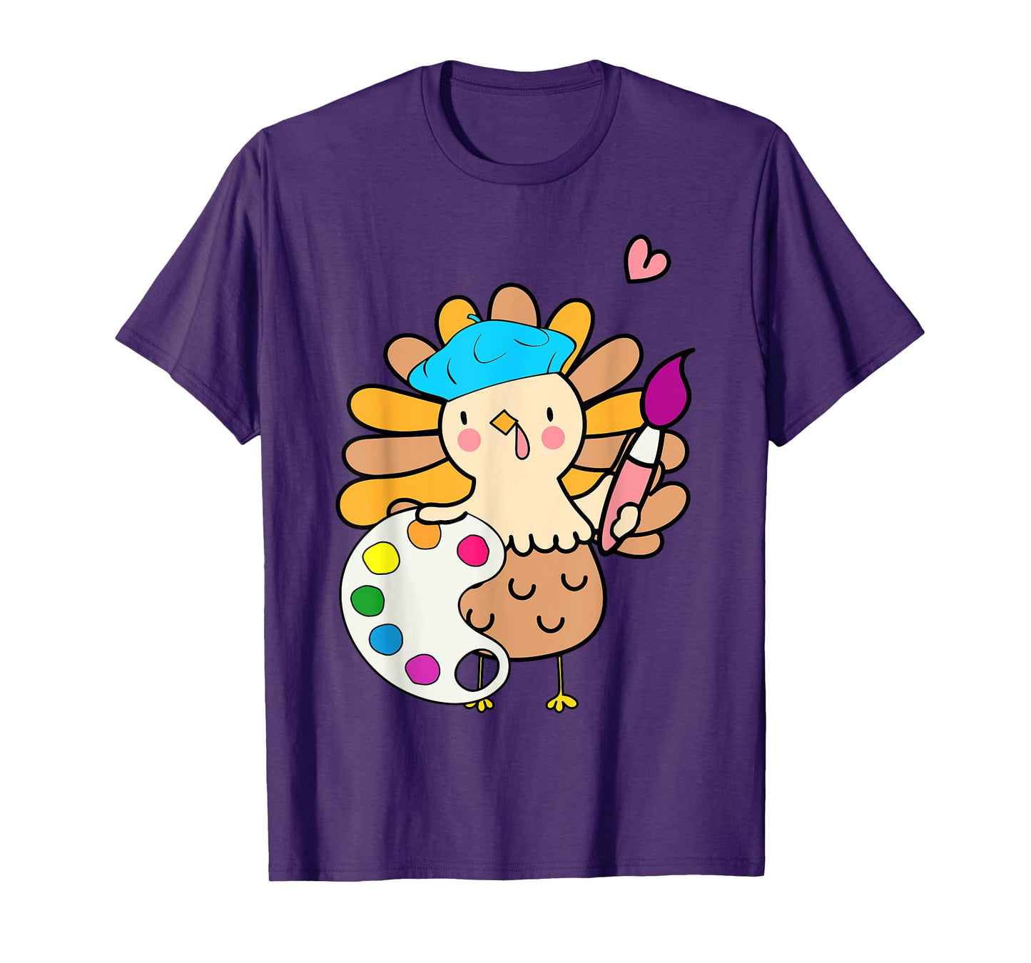 Cute Turkey Art Teacher Thanksgiving Fall Painting Artist T-Shirt