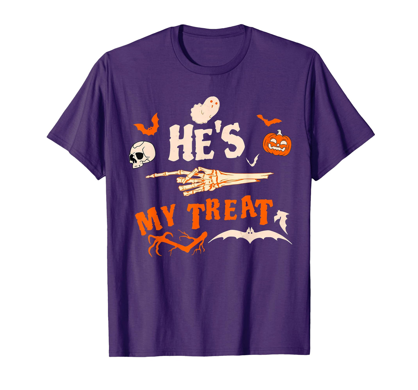 He's My Trick Funny Skeleton Halloween Matching Couples T-Shirt