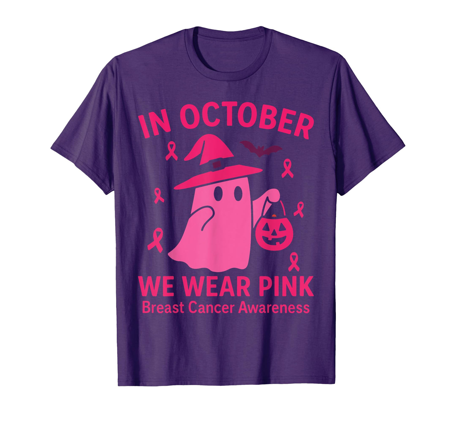 Breast Cancer Women Halloween in October We Wear Pink Ghost T-Shirt