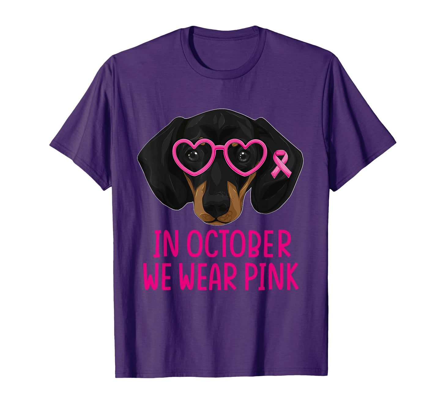 October We Wear Pink Dachshund Dog Breast Cancer Awareness T-Shirt