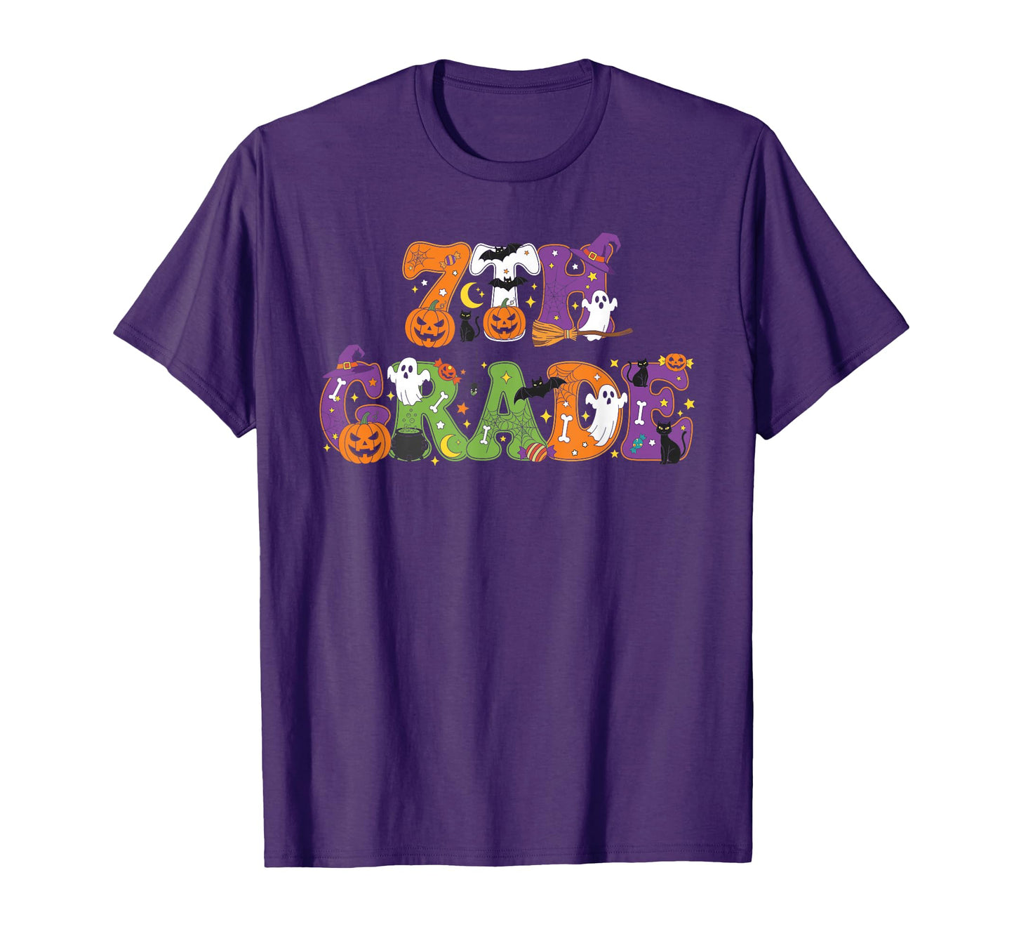 7th Grade Pumpkin Ghost Skeleton Halloween Kids Mens Womens T-Shirt