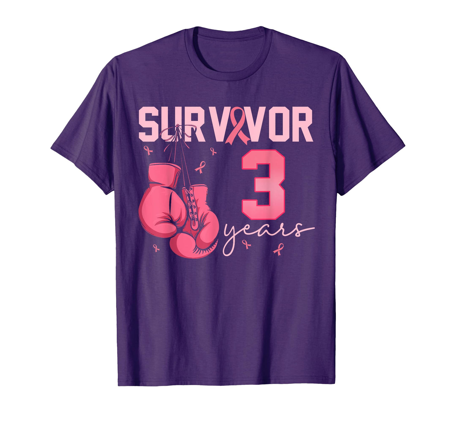 Breast Cancer Survivor 3 Years Pink Ribbon Boxing Gloves T-Shirt