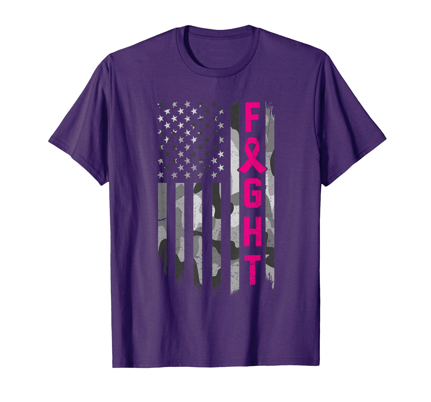 Fight Breast Cancer Awareness Warrior Flag USA Camouflage T-Shirt