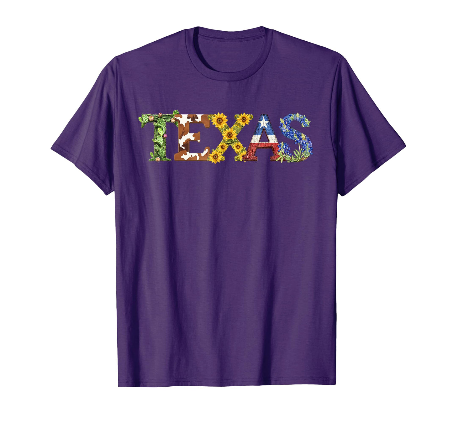 Texas-Themed Letters with Cactus, Sunflowers, & Bluebonnets T-Shirt