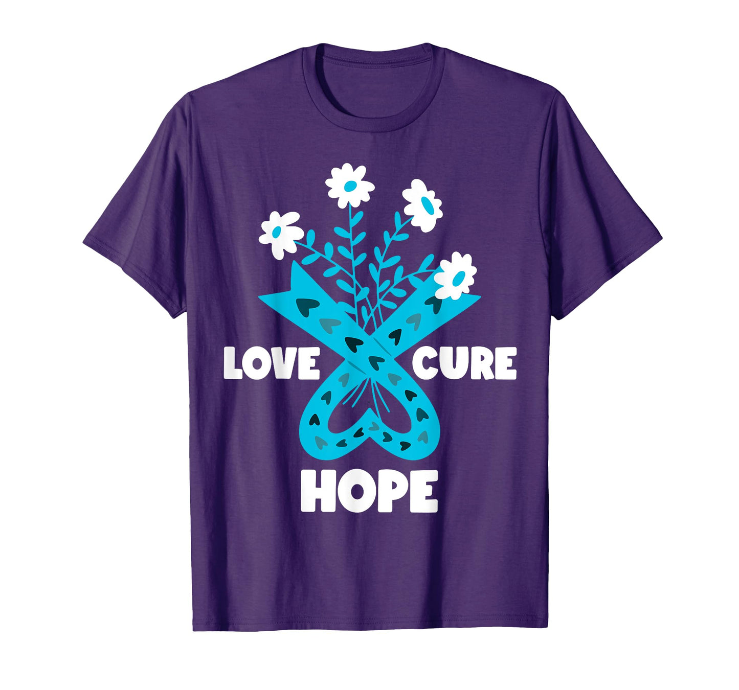 Faith Hope Love Cure Ovarian Cancer Awareness Teal Ribbon T-Shirt
