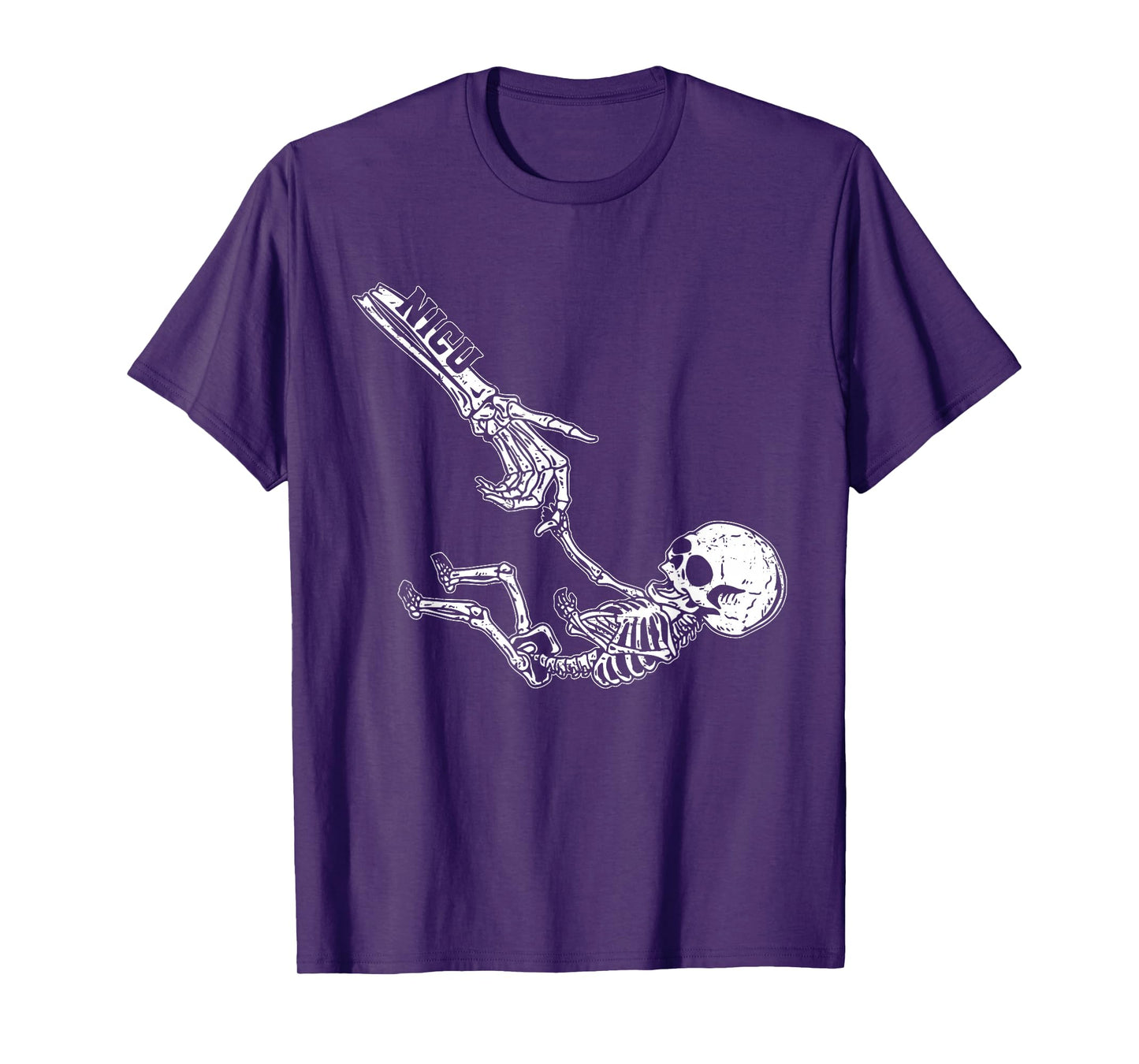 Retro NICU Skeletons Holding Hands Funny Halloween Nurse T-Shirt