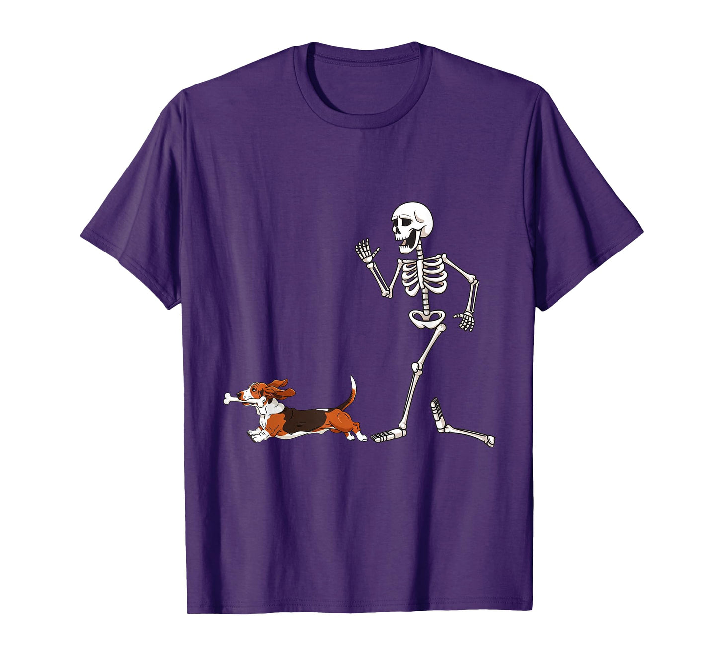 Funny Halloween Basset Hound and Skeleton T-Shirt