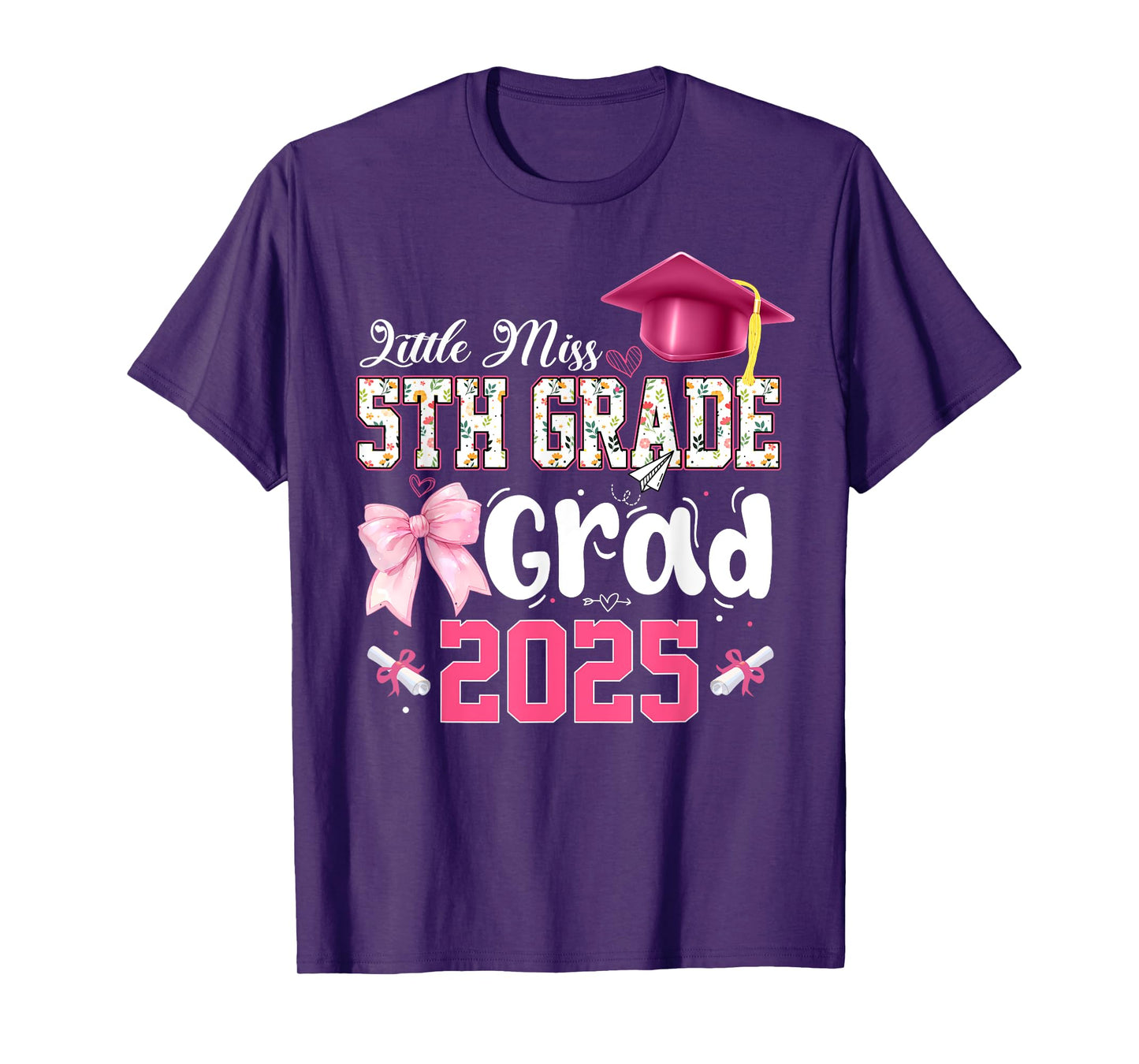 Little Miss 5th Grade Graduation Graduate Coquette Bow Kids T-Shirt