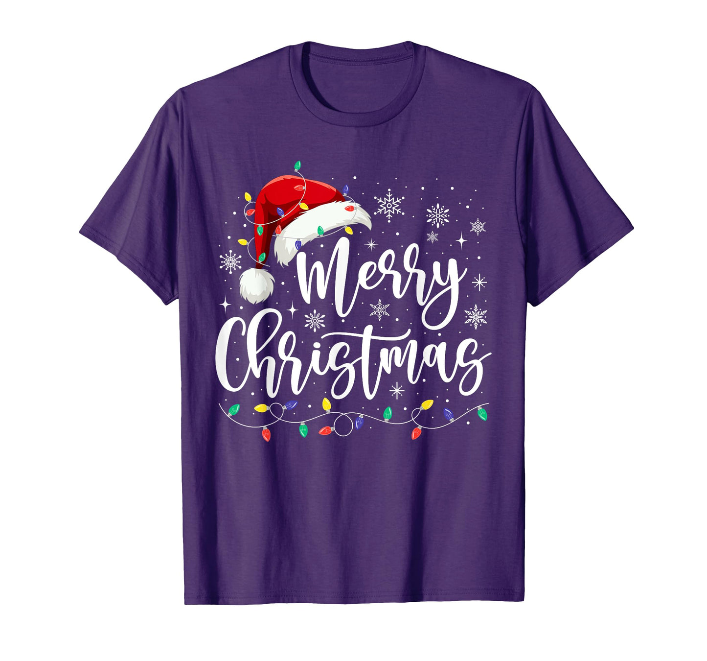 Merry Christmas Lights Red Santa Hat Xmas Family Men Women T-Shirt