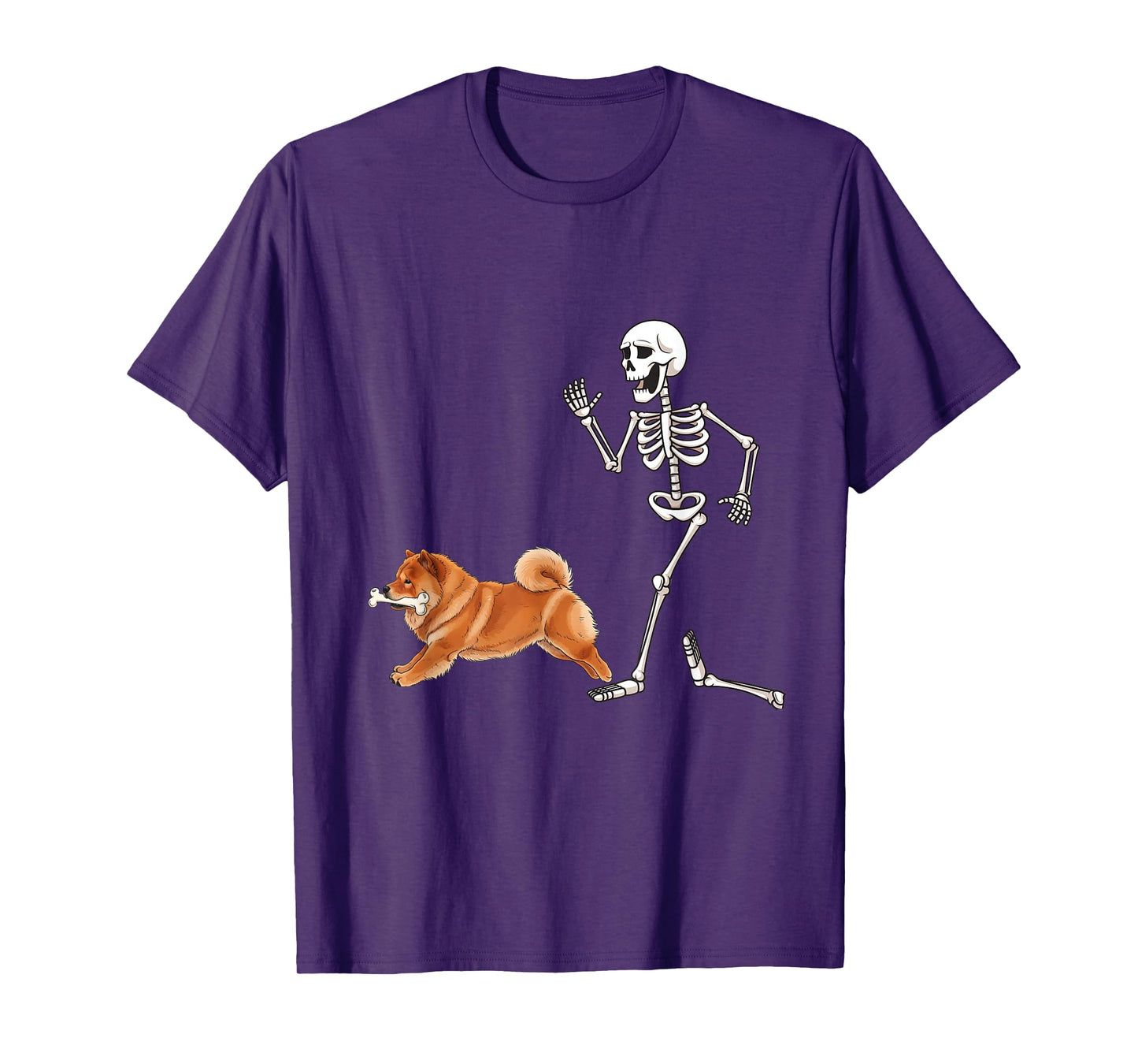 Funny Halloween Chow Chow and Skeleton T-Shirt