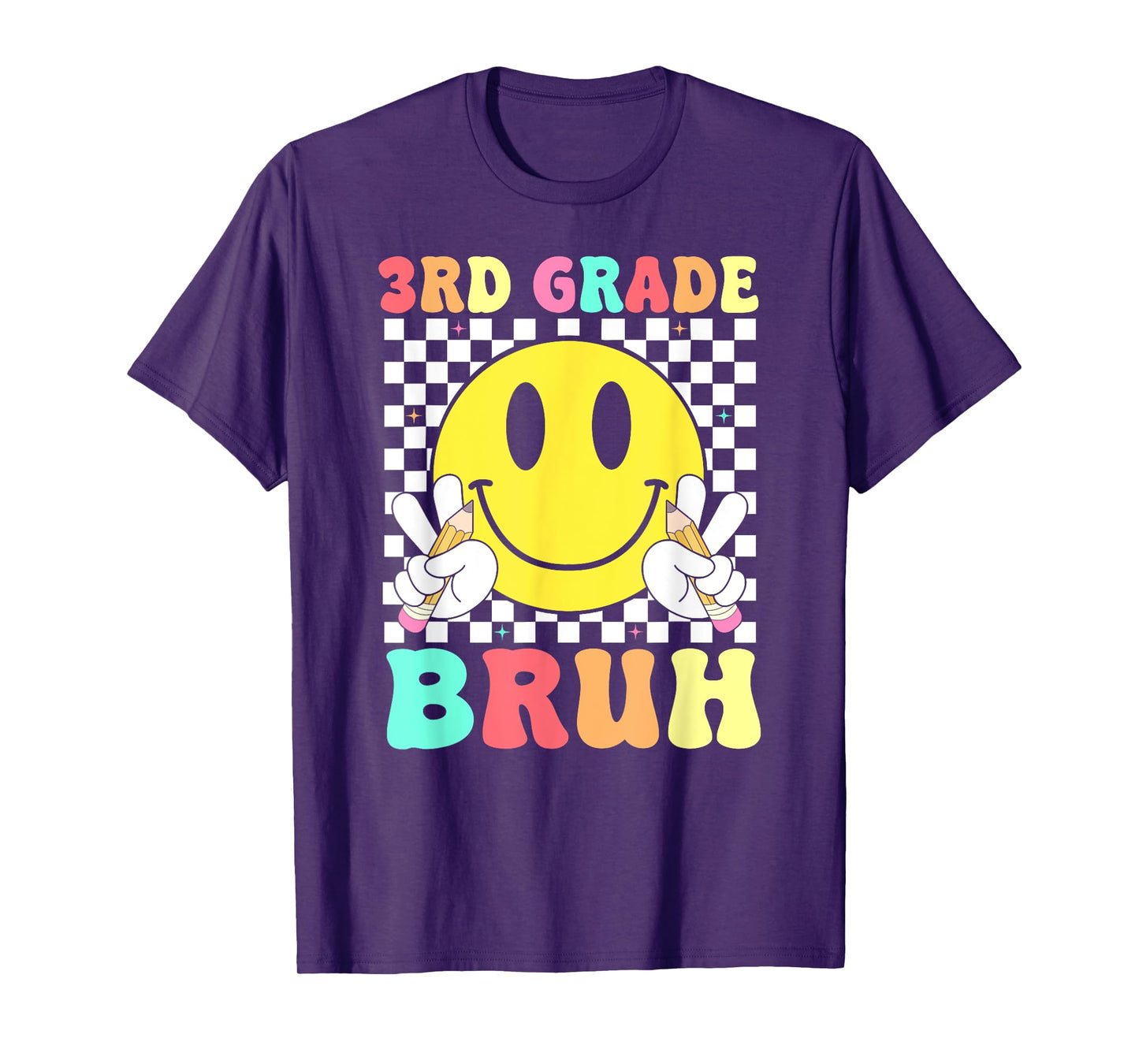 3rd Grade Bruh Teacher Kids Retro Smile Face Back To School T-Shirt