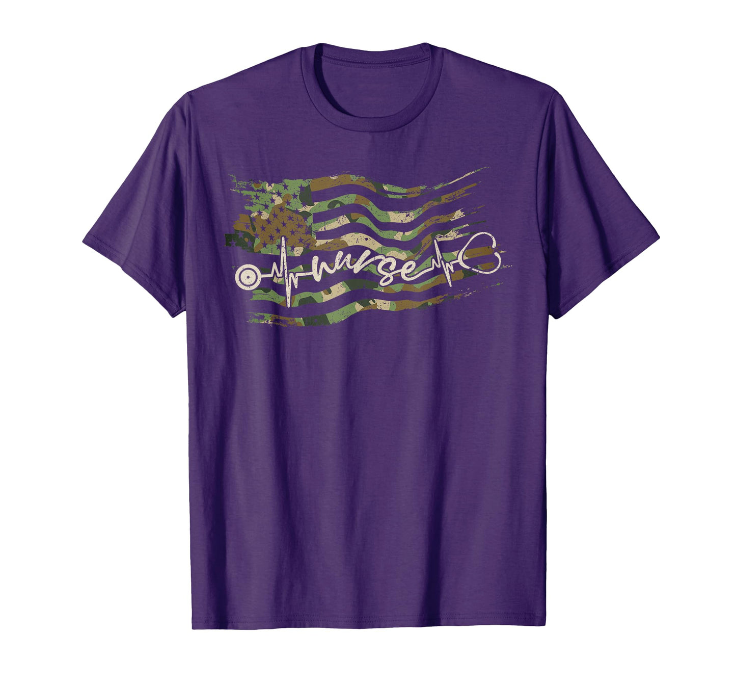 Nurse Heartbeat Camouflage Us Flag Veteran Patriotic Nurse T-Shirt