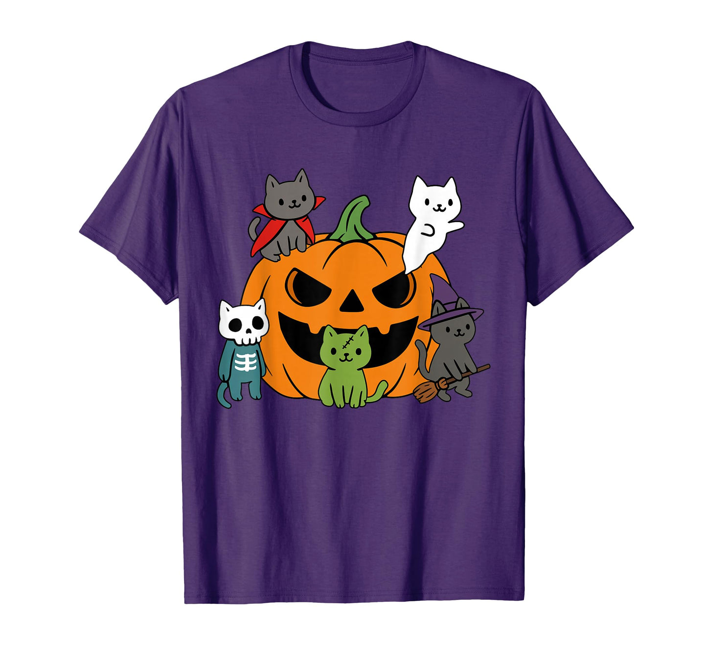 Vampire Ghost Zombie Witch Cats in Pumpkin Cute Halloween T-Shirt