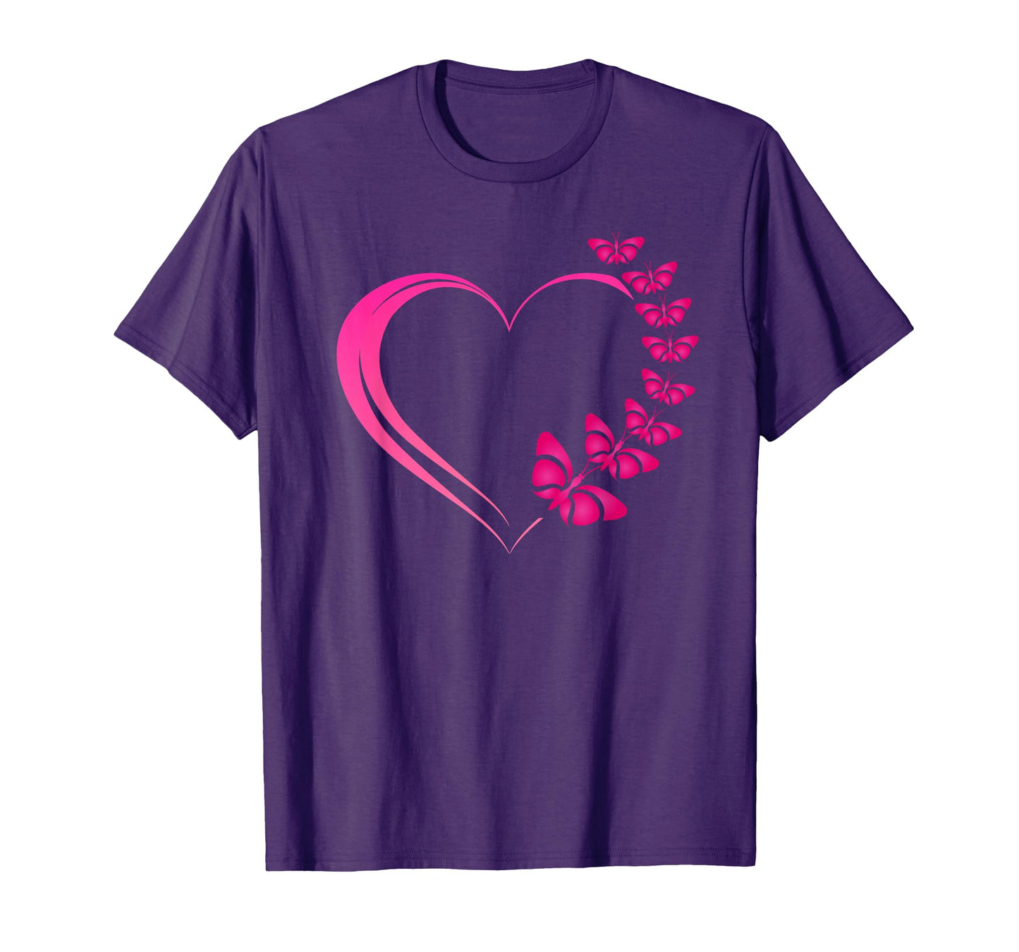 Hot Pink Heart with Pink Butterflies for Women and Girls T-Shirt