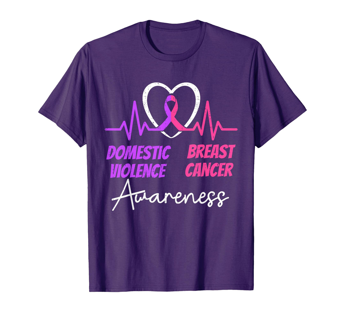 Domestic Violence & Breast Cancer Awareness Heart Support T-Shirt