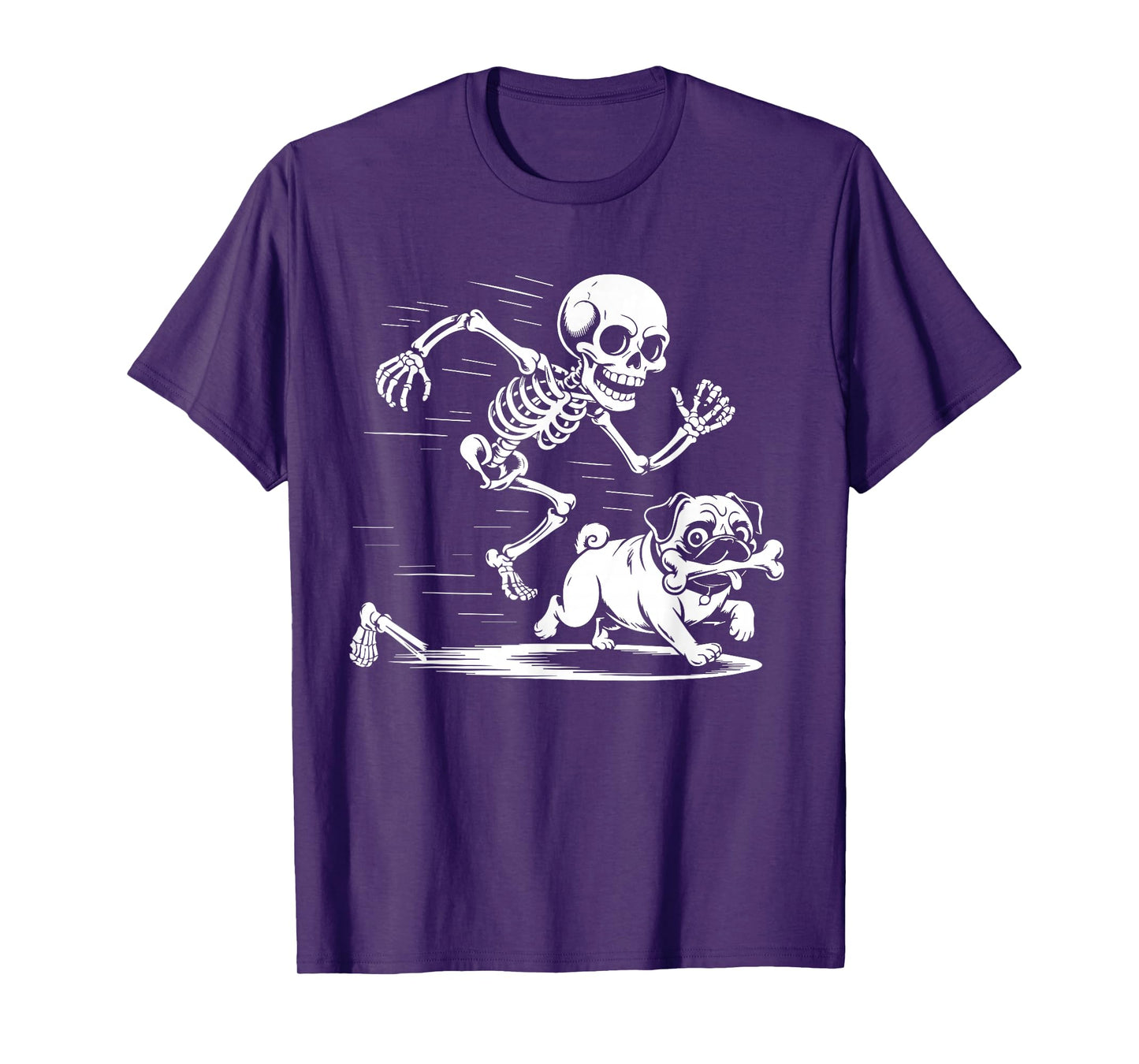 Funny Skeleton Chasing Pug Halloween Puppy Lover Costume Men T-Shirt