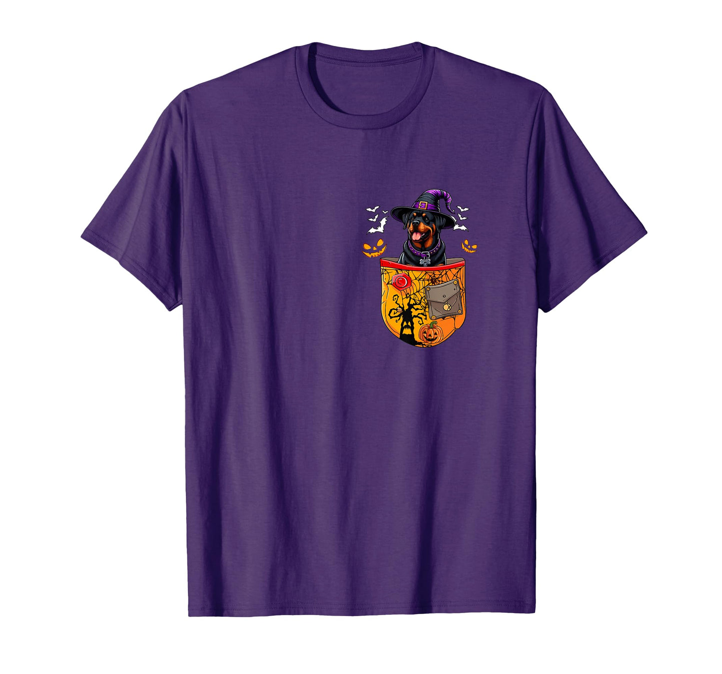 Rottweiler As Witch in Pocket Halloween Dog Owner Family T-Shirt