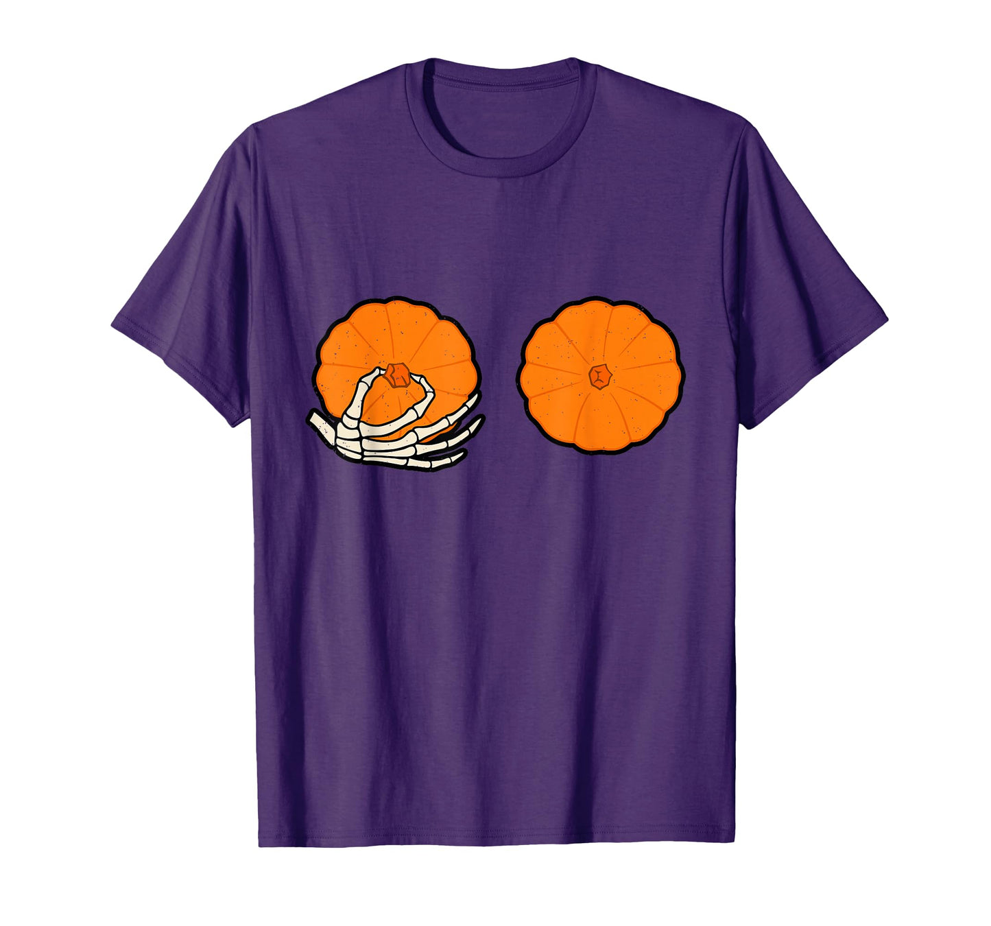 Pumpkin Breast Halloween Funny Skeleton Hand Women T-Shirt
