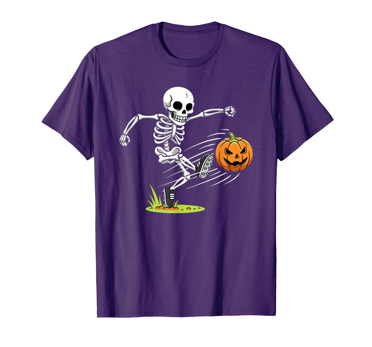 Skeleton Kicking Pumpkin Halloween Soccer T-Shirt