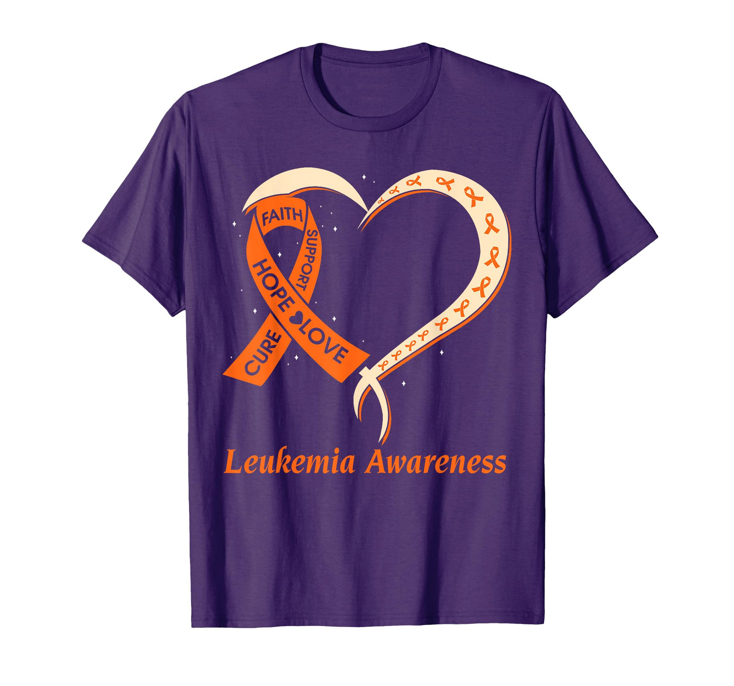 Love Hope Support Leukemia Cancer Awareness Orange Rribbon T-Shirt