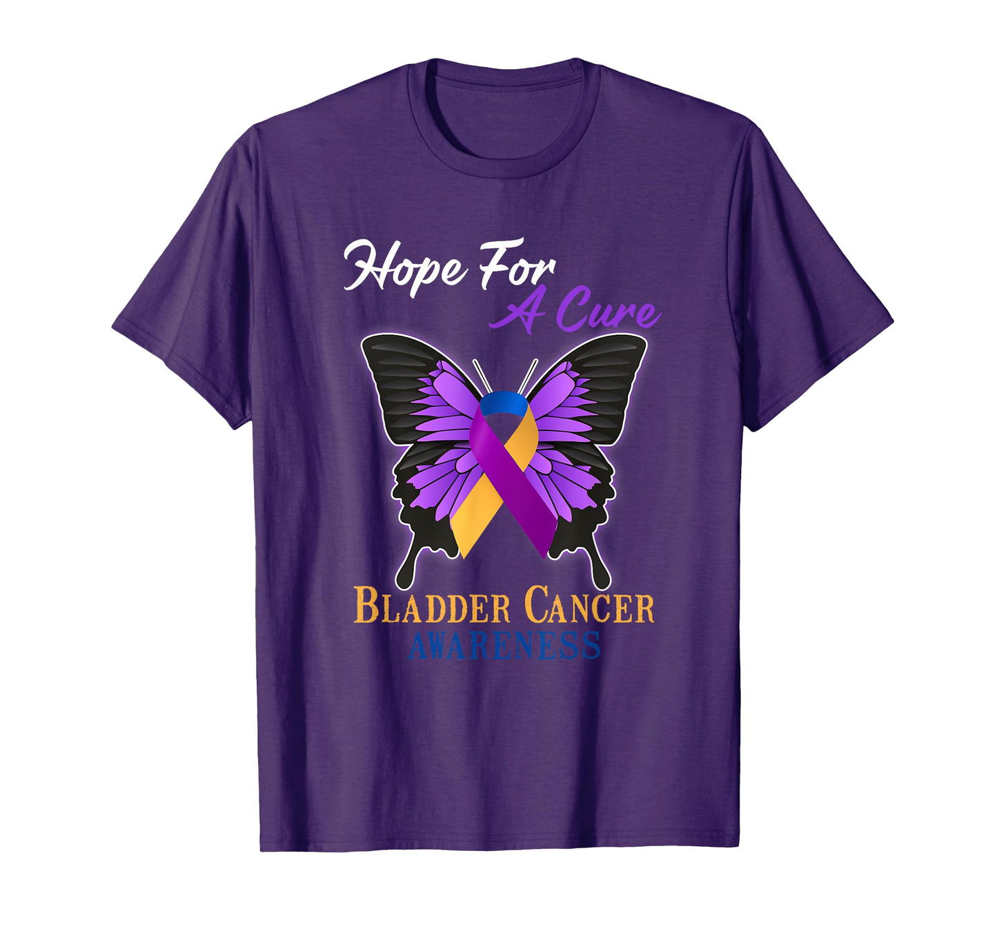 Hope For A Cure Bladder Cancer Awareness Ribbon Butterfly T-Shirt