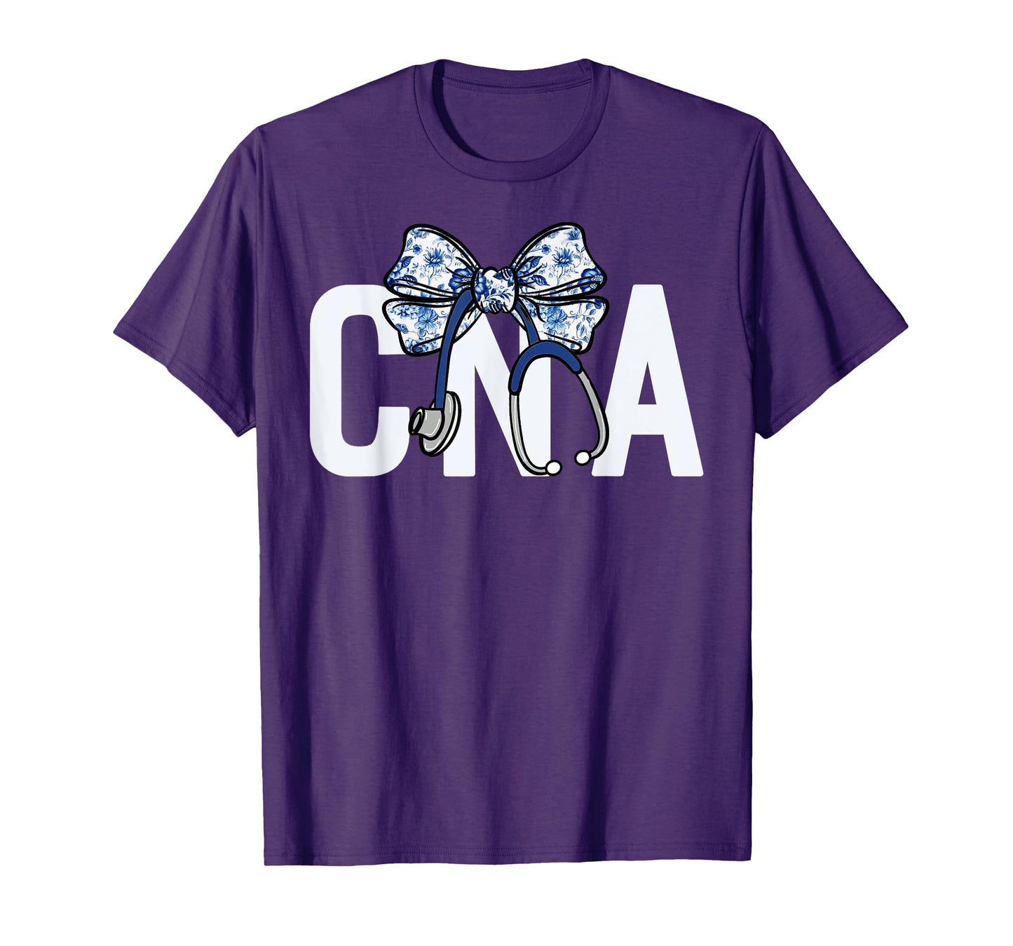 CNA Coquette Bow Nurse Stethoscope Nursing Floral Blue Women T-Shirt