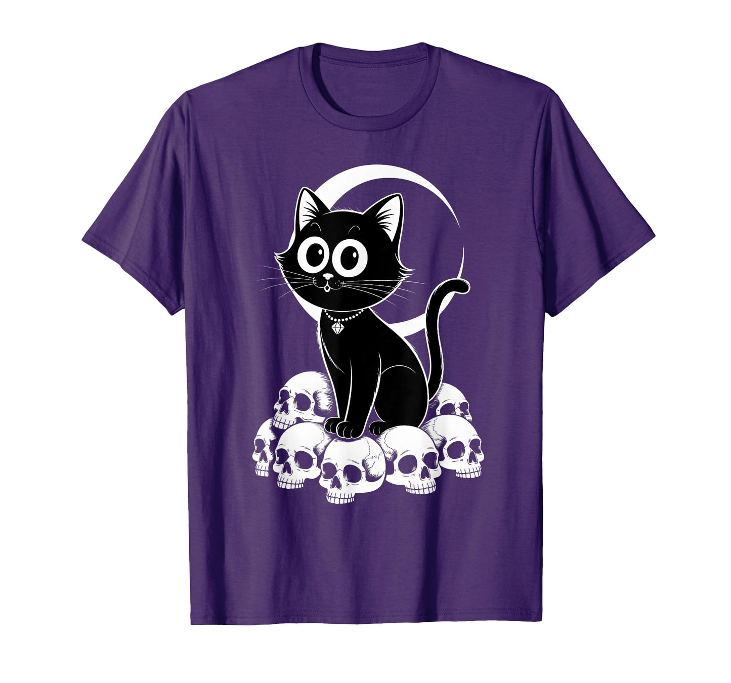 Retro Black Cat Scary Moon Halloween Skull Costume Men Women T-Shirt