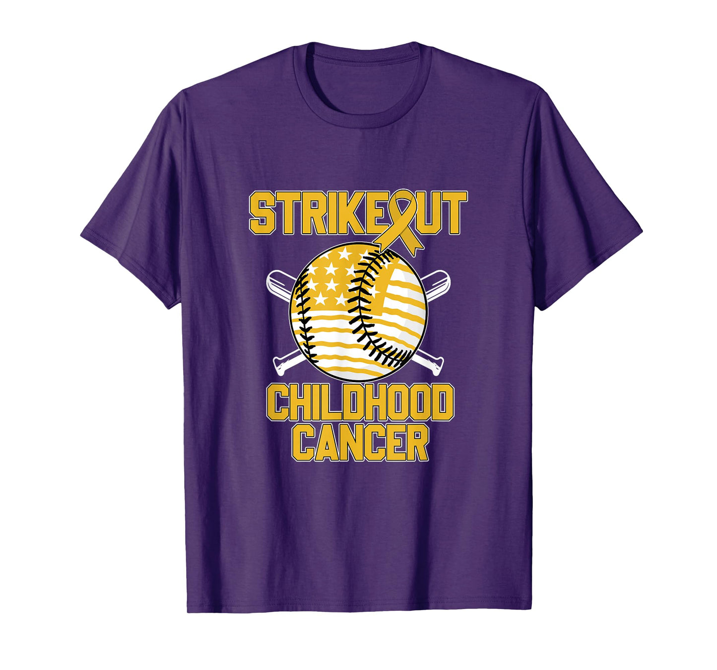 American Flag Strikeout Childhood Cancer Baseball T-Shirt