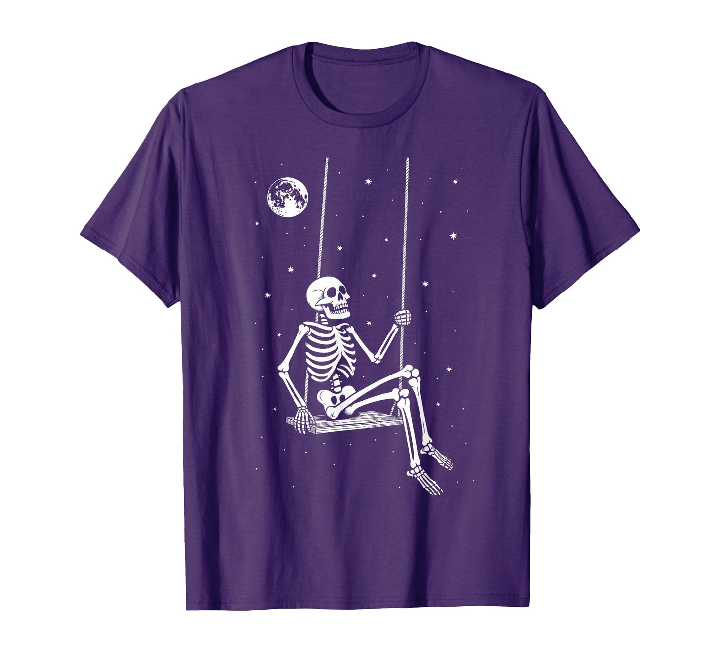 Spooky Skeleton Swing Moon Halloween Gothic Night Sky T-Shirt