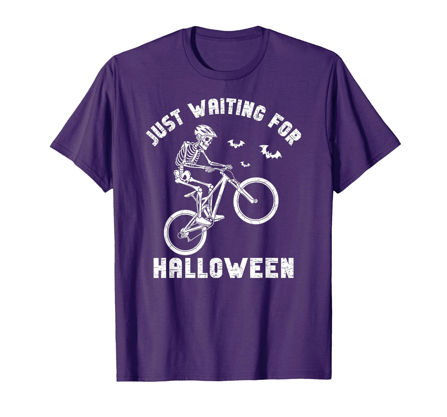 Just Waiting On Halloween Skeleton Mountain Biking Bicycle T-Shirt