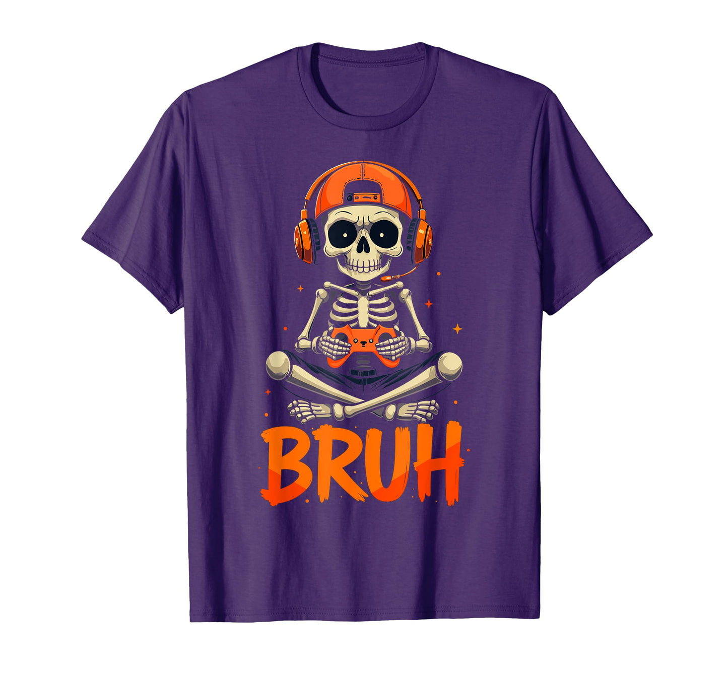 Bruh Halloween Boys Kids Gamer Mens Skeleton Video Gaming T-Shirt
