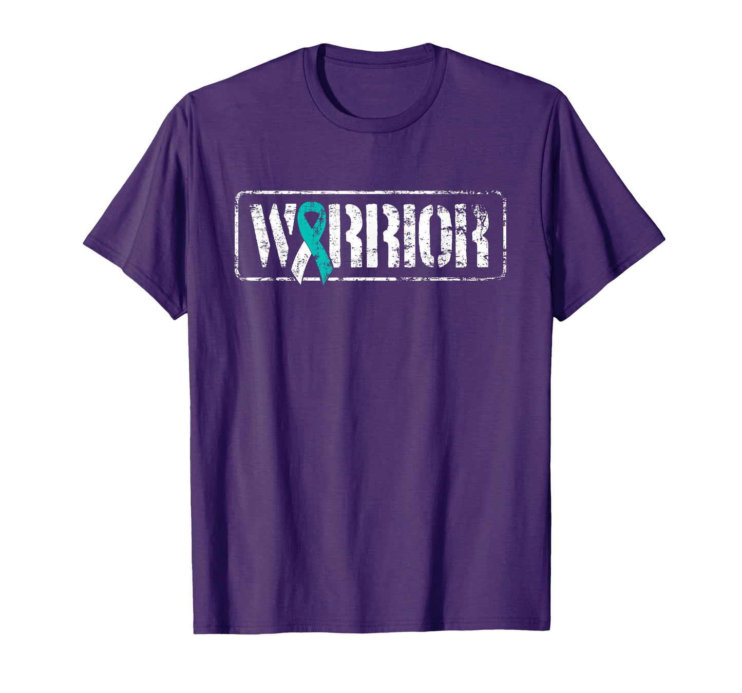 Cervical Cancer Warrior - Teal White Military-Style Ribbon T-Shirt