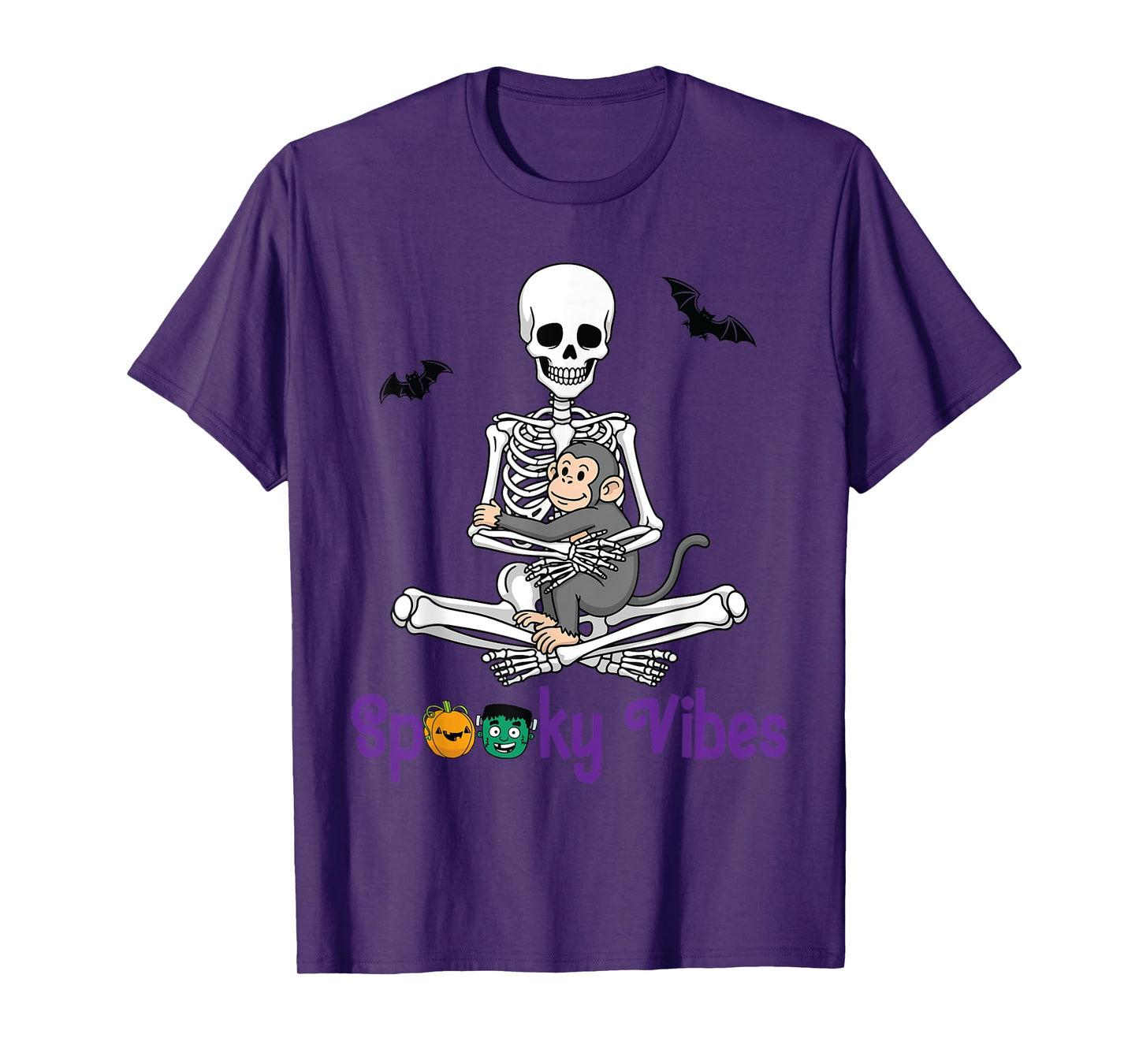 Skeleton Hugging Monkey Cute Spooky Vibes Halloween Day T-Shirt