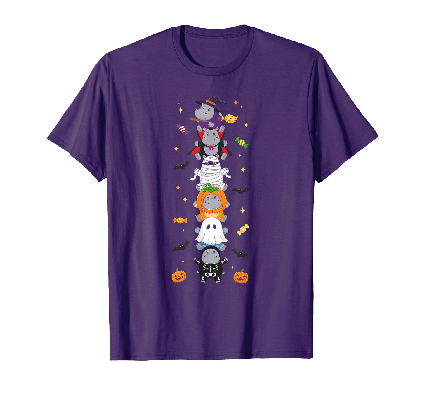 Funny Hippo Witch Vampire Ghost Halloween Kids Mens Womens T-Shirt