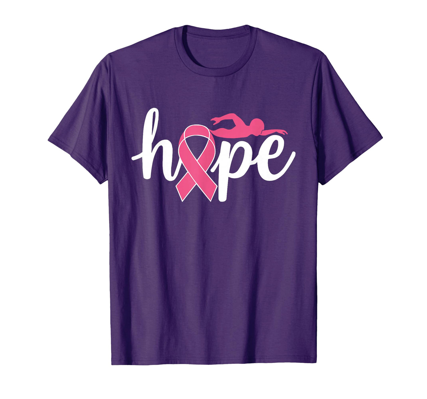 Swimming Breast Cancer Awareness Month Pink Ribbon T-Shirt